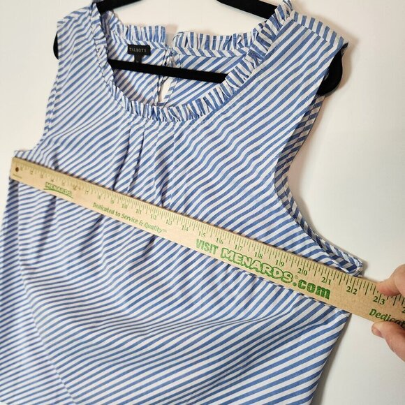 Talbots Sea Breeze Ruffle Neck Shell Blue White Nautical Stripe Tank Top sz XL - Picture 10 of 12